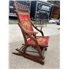 Image 12 : VINTAGE CARVED ROCKING CHAIR WITH EMBROIDERED HORSE UPHOLSTERY