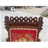 Image 14 : VINTAGE CARVED ROCKING CHAIR WITH EMBROIDERED HORSE UPHOLSTERY