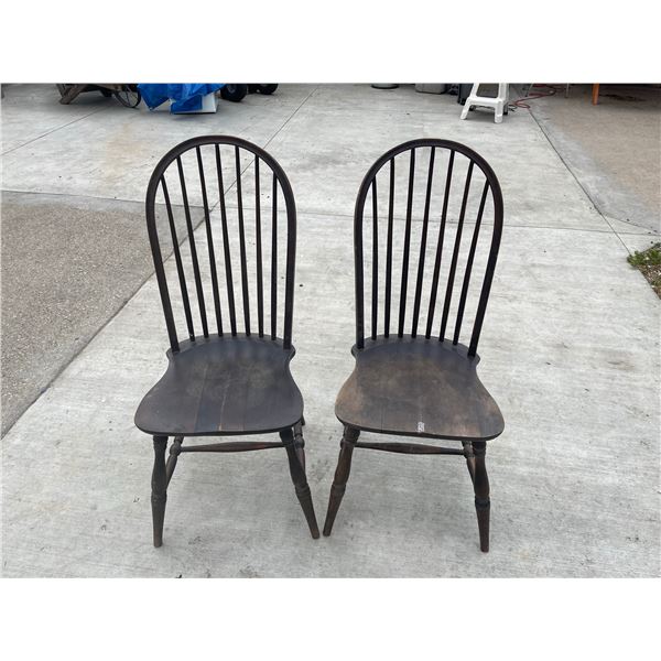 WOOD ROUND BACK CHAIRS; PAIR