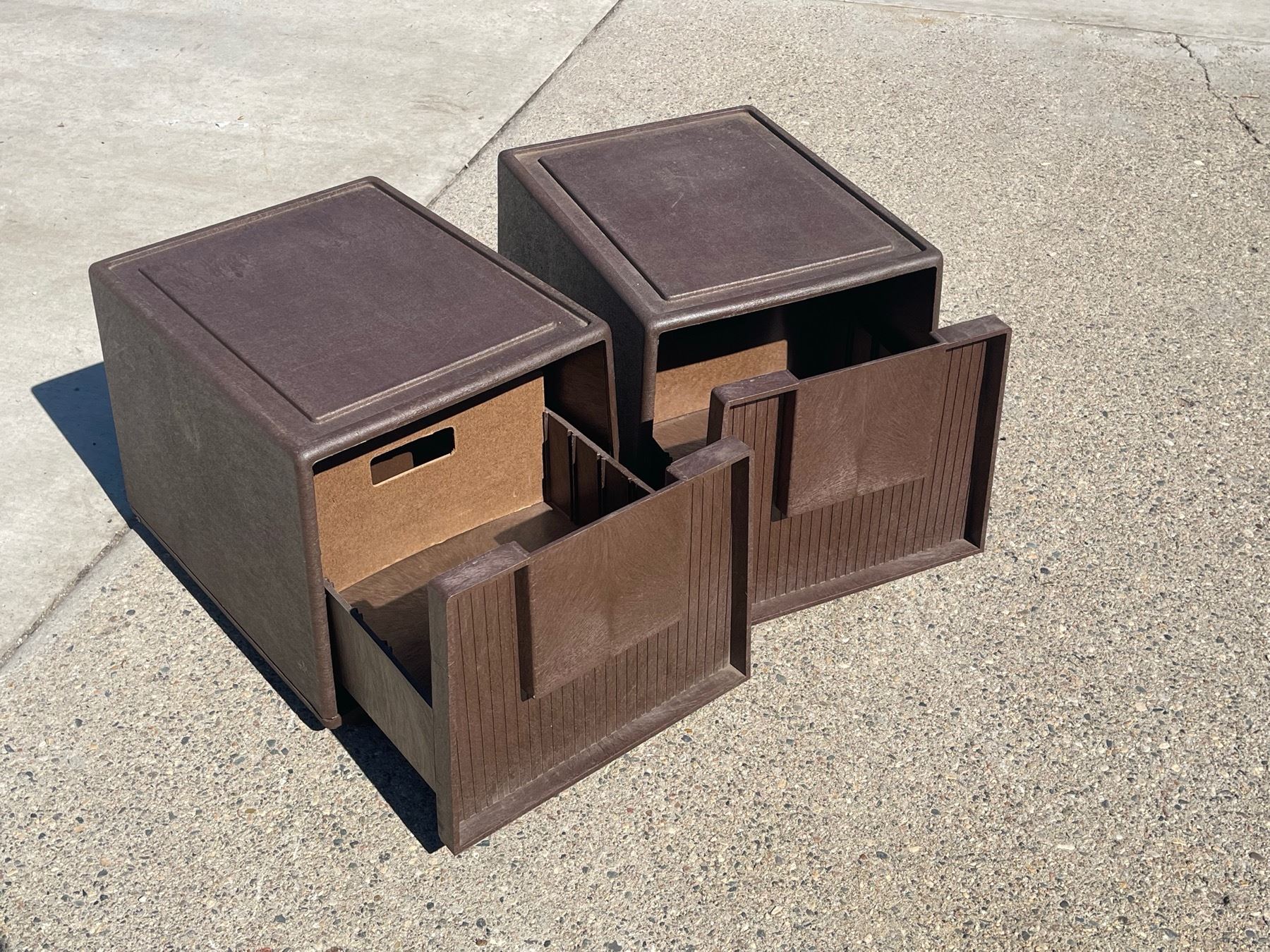 VINTAGE MID CENTURY STACKABLE PLASTIC FILE CABINET TUF-FILE BY STACO; PAIR