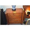 Image 2 : VINTAGE KOA SIDE CHESTS, EACH W/3 DRAWERS FLANKED BY PLAIN CYLINDRICAL PILASTERS, RAISED ON COMPRESS