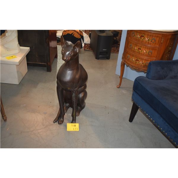 SOUTHEAST ASIAN CAST BRONZE MODEL OF A SEATED CAT W/ELONGATED LEGS & BODY (32")