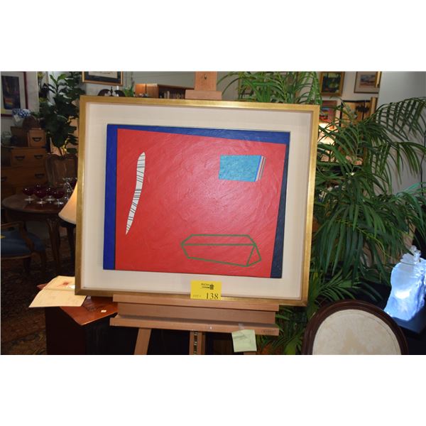 FRAMED MIXED MEDIA ON BOARD TITLED "PENINTURE #41" BY LUCIO DE HEUSCH