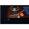 Image 3 : STERLING SILVER & TURQUOISE BRACELET & STERLING SILVER NECKLACES W/PENDANTS (3 PCS)
