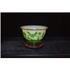 Image 1 : CHINESE PEKING GLASS BOWL W/GREEN OVERLAY, CARVED FLORAL DESIGN, EARLY 20TH CENTURY (2 1/4")