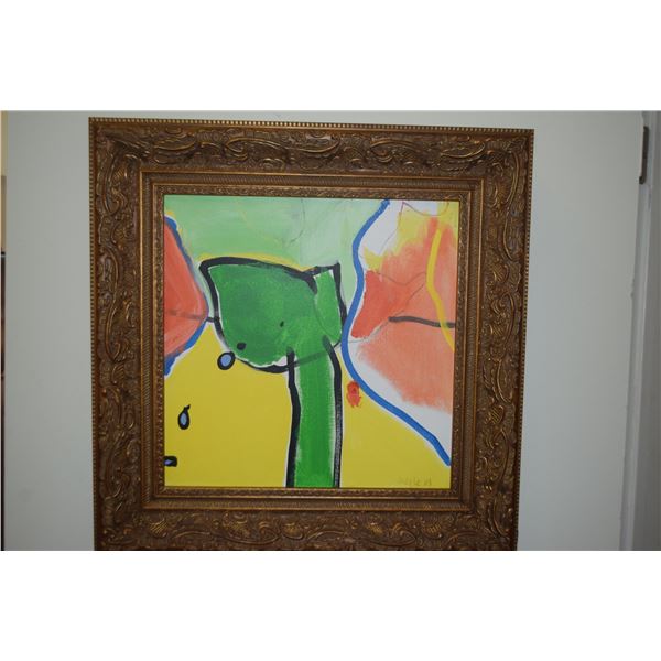 FRAMED ABSTRACT, "GARDEN"; SIGNED OJILE '03 (23 1/4" X 23 1/4")