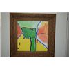Image 1 : FRAMED ABSTRACT, "GARDEN"; SIGNED OJILE '03 (23 1/4" X 23 1/4")