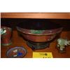 Image 2 : CLOISONNE BOWL, VASE & DISH & CARVED STONE ELEPHANTS (5 PCS)