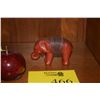 Image 2 : CHINESE CINNABAR LACQUER WINE VESSEL, VASE, ELEPHANT FIGURE & ALABASTER APPLE (4 PCS)