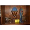 Image 1 : DIANA FERLAND CASSANDRE STUDIO CANADA, ART GLASS MASK FACE HEAD & ETCHED GLASS BLOCKS (3 PCS)