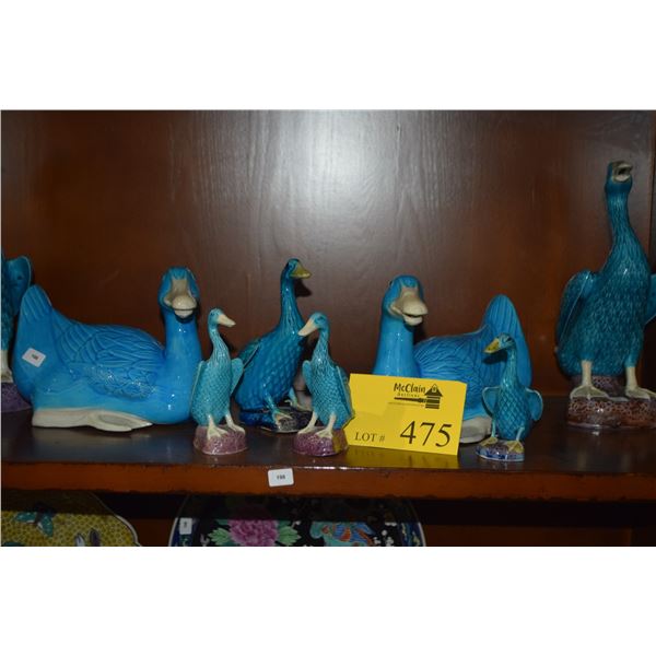 CHINESE PORCELAIN TURQUOISES GLAZED GEESE & DUCK STATUARY (8 PCS)