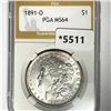 1891-O Morgan Silver Dollar PGA-MS64