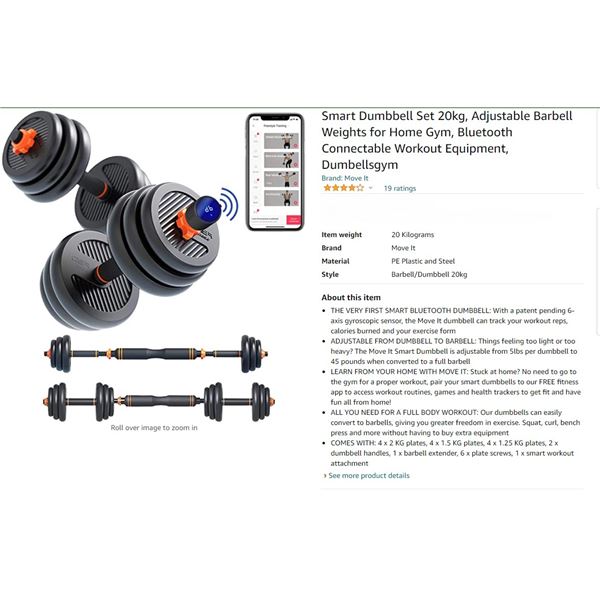 SMART DUMBBELL SET 20KG- BLUETOOTH CONNECTABLE