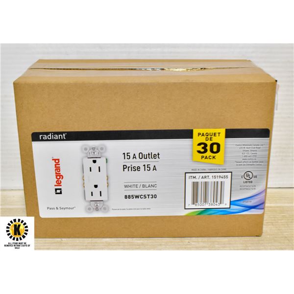 NEW 30 PACK OF 15A WHITE OUTLETS