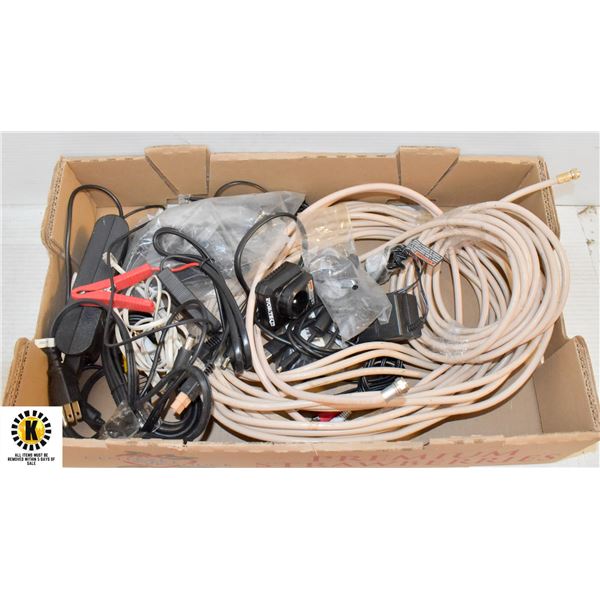 BOX OF CABLE CORDS AND MORE