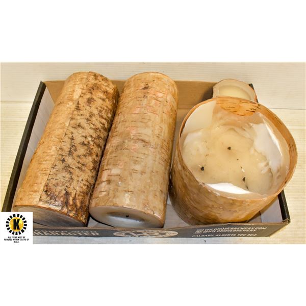 LARGE CANDLES (WOOD LOOKING) (4 TOTAL)