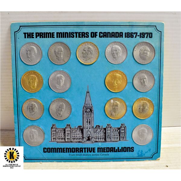 1867-1970 x15 PRIME MINISTERS OF CANADA MEDALS