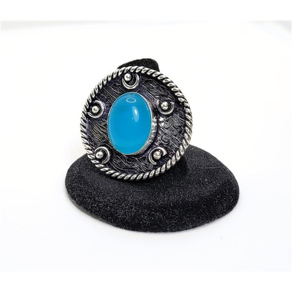 6)  NATURAL OVAL BLUE CHALCEDONY SILVER PLATED