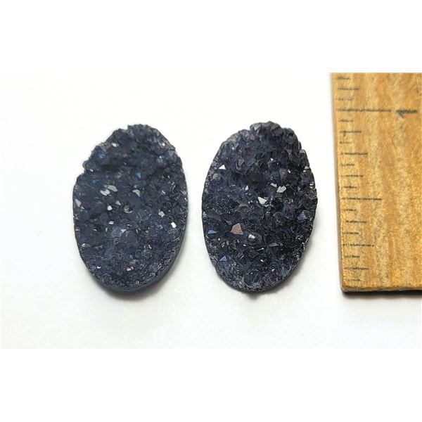 23)  LOT OF 2 OVAL BLACK DRUZY GEMSTONES, TOTAL