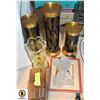 Image 1 : LOT OF MISC INCLUDES GLASS AND BRASS CANDLESTICKS,