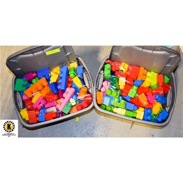 2 FULL PLASTIC LARGE CONTAINERS LEGO BLOCKS