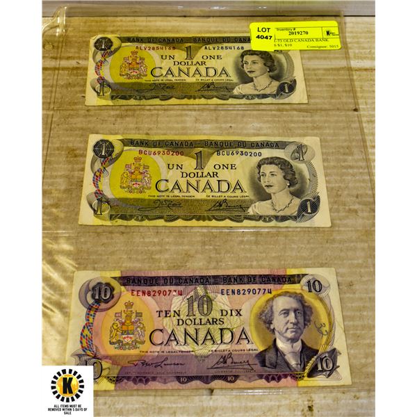 x3 1971-73 OLD CANADA BANK NOTES $1, $10