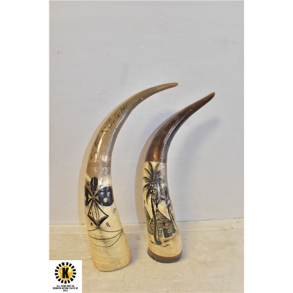 2 HORN ORNAMENTS