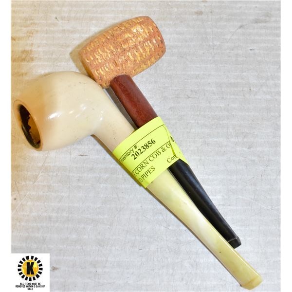 ANTIQUE CORN COB & OLD BONE TOBACCO PIPES