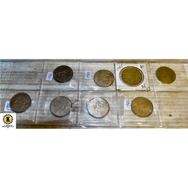 SHEET OF VARIOUS CANDAIN DOLLAR COINS - NICKEL