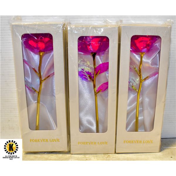 3 FOREVER LOVE 24K GOLD PLATED ARTIFICAL ROSES