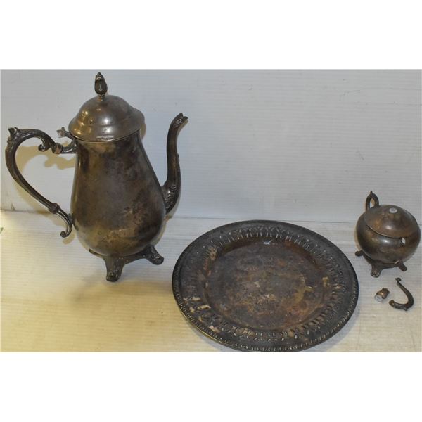 ANTIQUE TEA SET WITH PLATE, CREAM, SUGAR & 2 LIDS