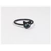 Image 1 : NEW BLACK TONE CAT ROPE RING WITH BLUE RHINESTONE