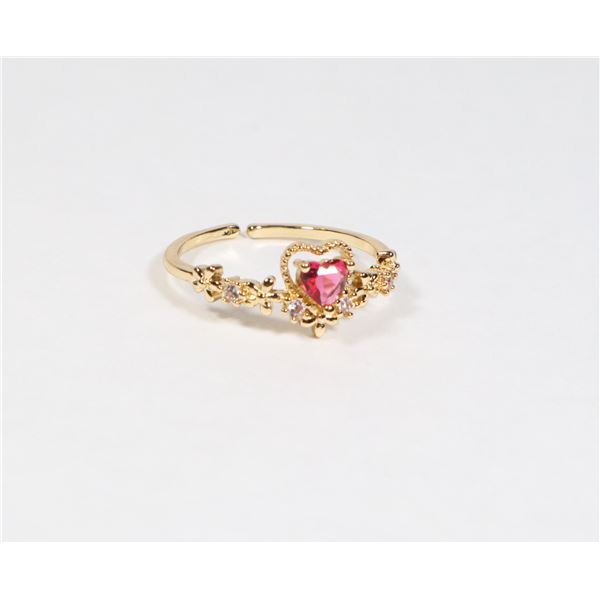 NEW GOLD TONE FLOWER & HEART RHINESTONE CUFF RING