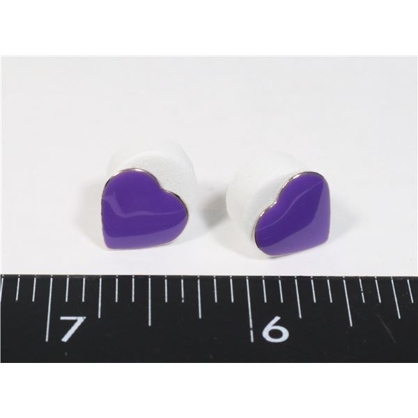 NEW 80'S STYLE PURPLE HEART STUD EARRINGS