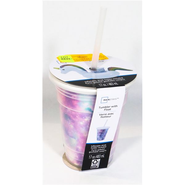 NEW INFLATABLE DRINK HOLDER WITH TUMBLER UNICORN