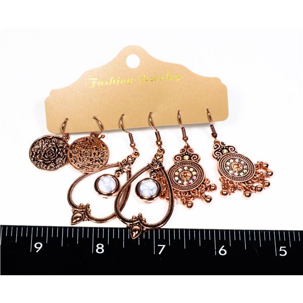 NEW 3 PC EARRING SET ROSE GOLD TONE