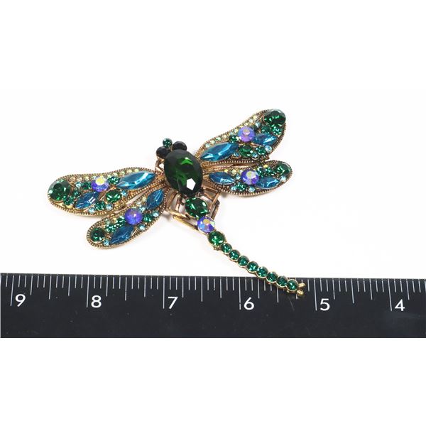 NEW LARGE ANTIQUE STYLE RHINESTONE DRAGONFLY