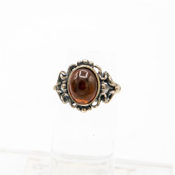 STERLING SILVER AMBER RING SIZE 6