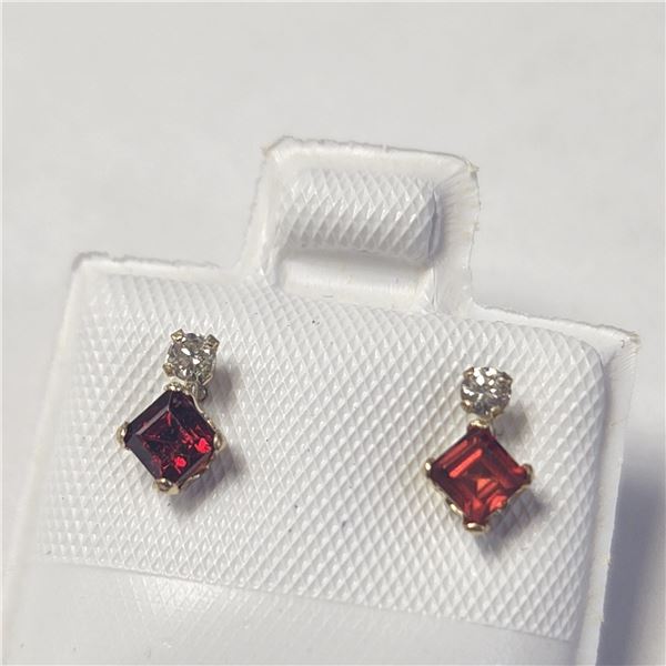 BZ1081-22 10K GARNET DIAMOND EARRINGS