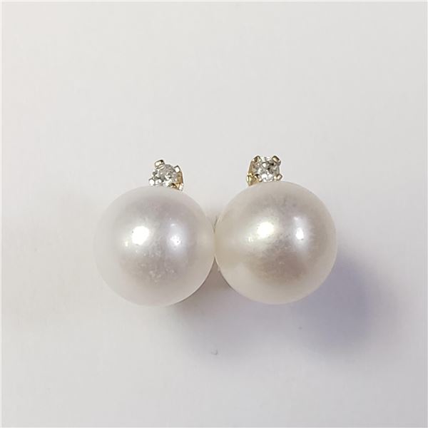 BZ1081-7 14K FRESH WATER PEARL DIAMOND EARRINGS