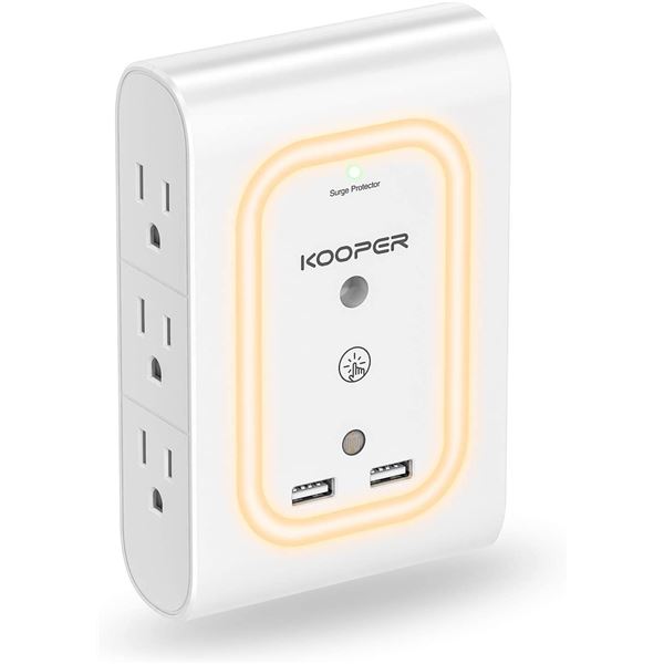 NEW KOOPER 6 OUTLET SURGE PROTECTOR ADAPTER WITH