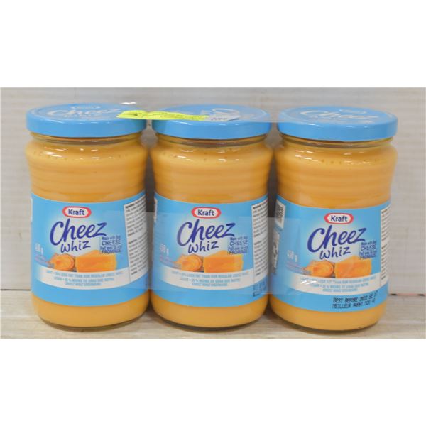 LOT OF 3 KRAFT CHEEZ WHIZ LIGHT,450G,BB SEPT 7/22