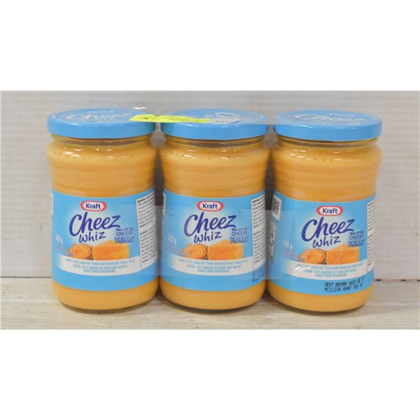 LOT OF 3 KRAFT CHEEZ WHIZ LIGHT,450G,BB SEPT 7/22