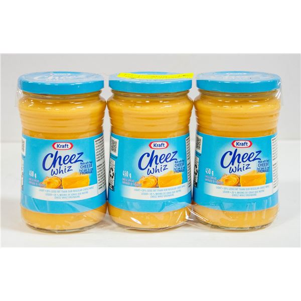 LOT OF 3 KRAFT CHEEZ WHIZ LIGHT,450ML,BB SEPT