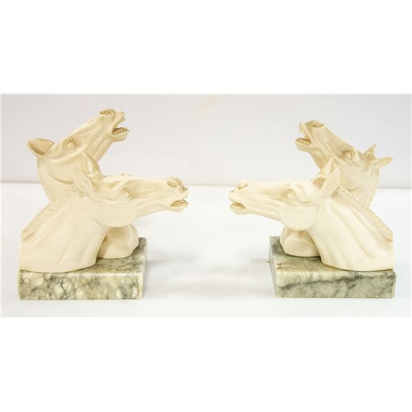 PAIR OF MARBLE & ALABASTER HORSE BOOKENDS