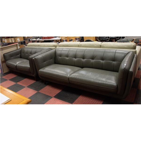 NEW DARK GREY GENUINE LEATHER MODERN SOFA AND LOVE