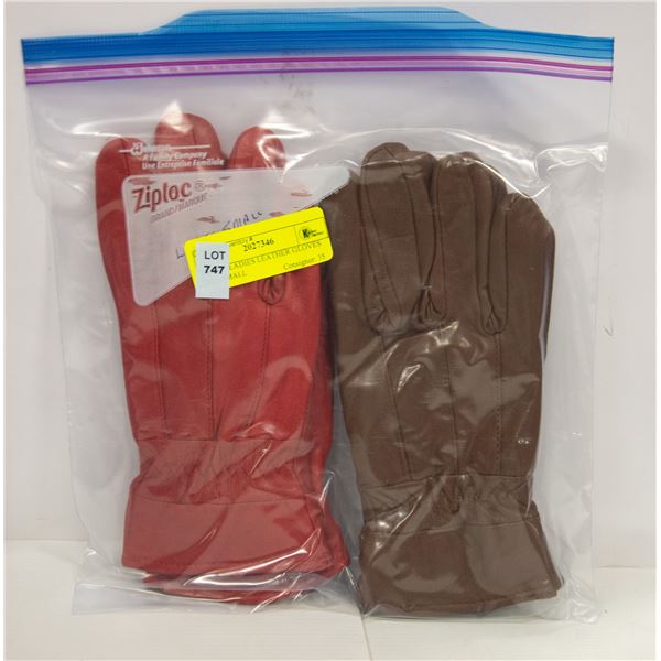 2 PACK LADIES LEATHER GLOVES SIZE SMALL