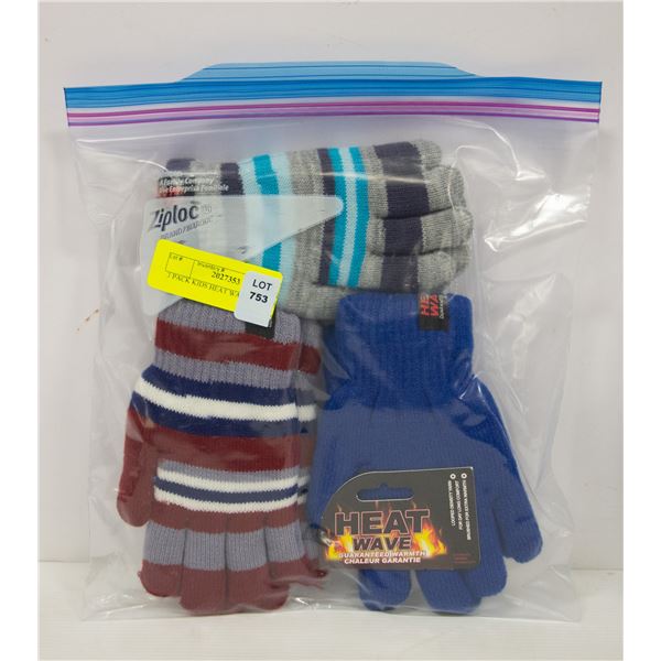 3 PACK KIDS HEAT WAVE GLOVES