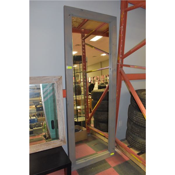 BROWN WASHED WOOD FRAMED MIRROR 27" X 34"