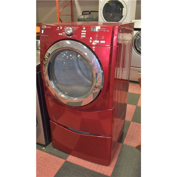 RED MAYTAG 3000 SERIES COMMERCIAL DRYER W/PEDISTAL